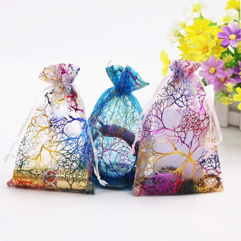 SumDirect 100pcs 4x6inch Mixed Color Coralline Organza Gift Bags, Wedding Favor Party Jewelry Candy Pouches with Drawstring - Image 5